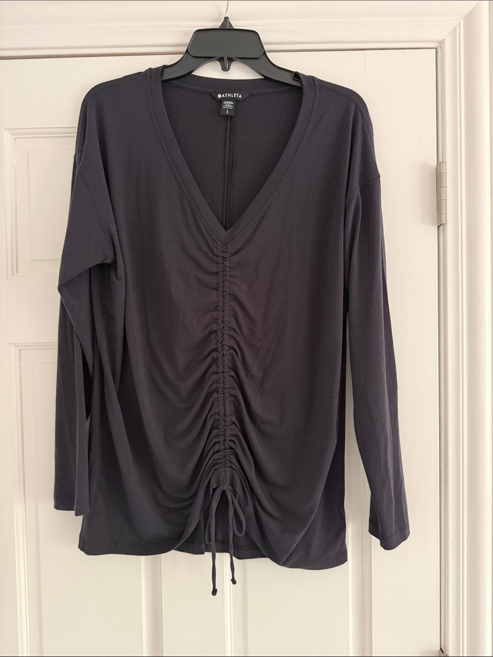 Athleta Charcoal Gray Ruched V-Neck Long Sleeve Top